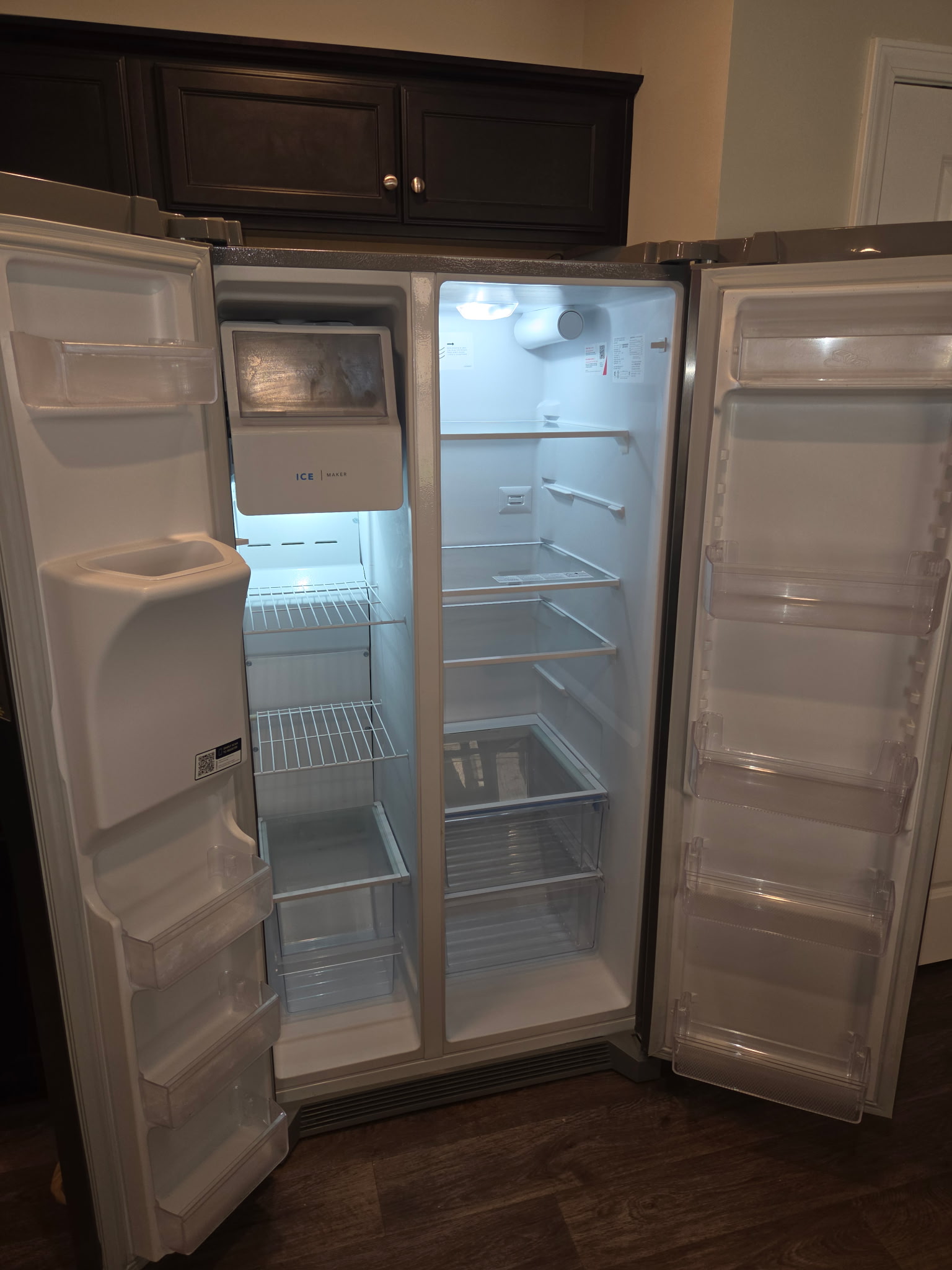 Refrigerator and kitchen cabinets